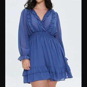 Plus Size Forever 21 Ruffle-Trim Blue Mini Dress